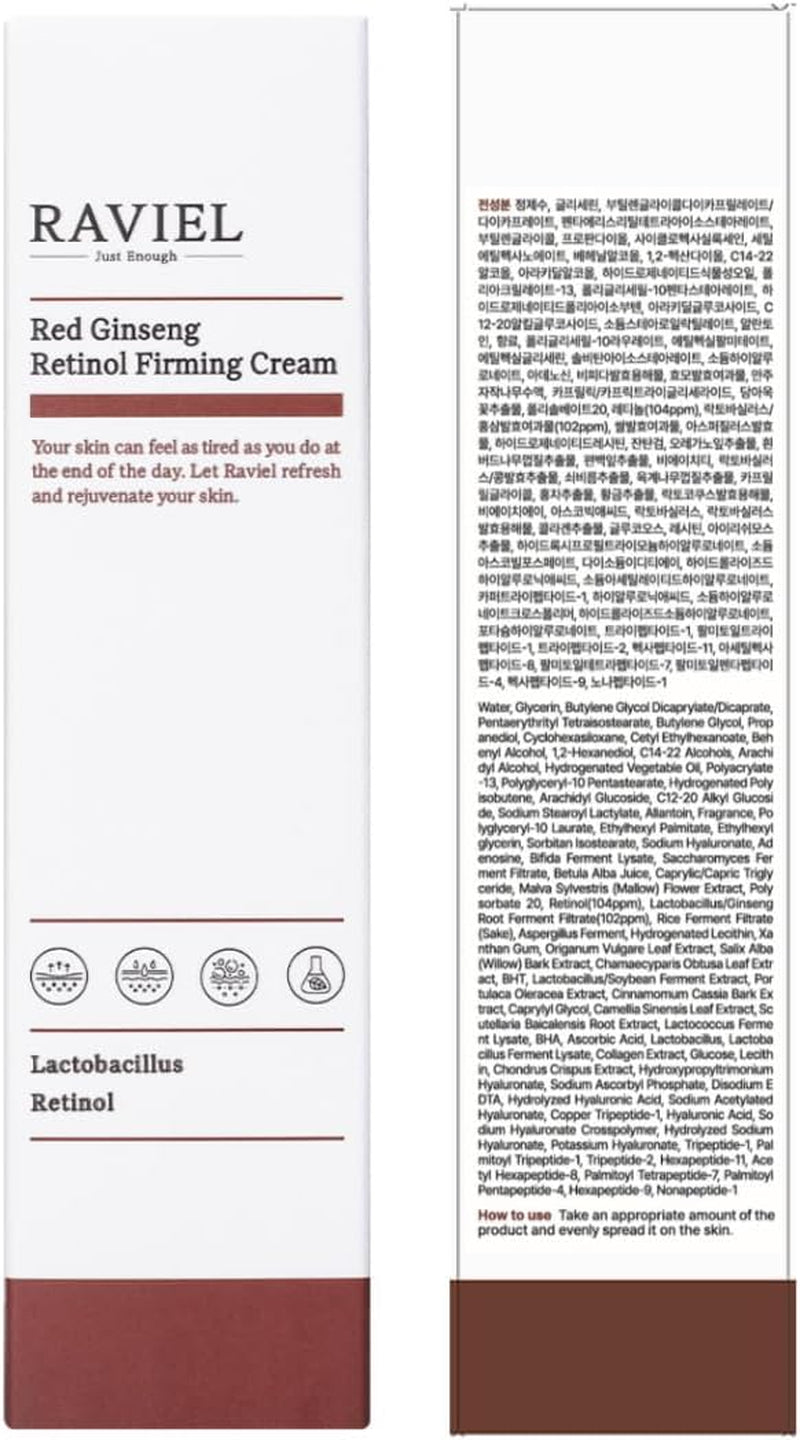 Red Ginseng Retinol Firming Face Cream 50Ml – Anti-Aging Moisturiser, Collagen Boost, Wrinkle Care, Skin Tightening, Hydrating, Brightening, Korean Skincare for Women (1.7 Fl Oz)
