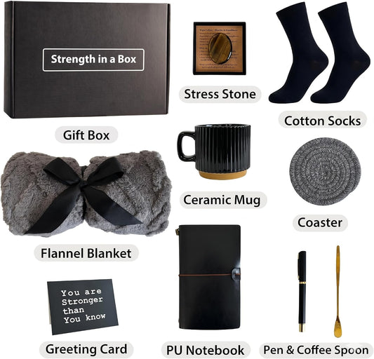 Gifts for Men - 10Pc Male Gift Hampers for Mum, Friend, Husband, Dad - Luxury Get Well Soon Care Package with Flannel Blanket, Mug, Leather Journal | Birthday Gift Pack