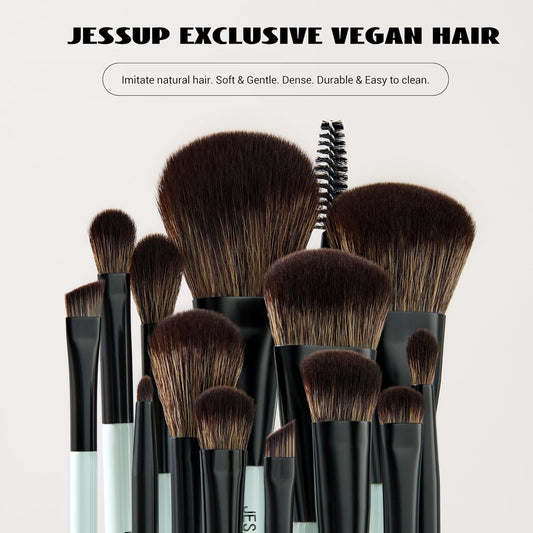 Makeup Brushes Set 10Pcs, Double Sided Foundation Contour Blush Highlight Blending Eyebrow Brush Eyeshadow Eyeliner Concealer Brush, Bright Cyan Cruelty Free Cosmetic Tools T500