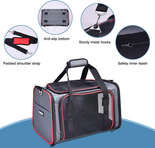 Soft-Sided Pet Travel Carrier, Airline Approved Cat Carriers Dog Carrier Collapsible, Durable, Top Loading, Car Seat for Dogs and Cats and Small Medium Animal, 17"