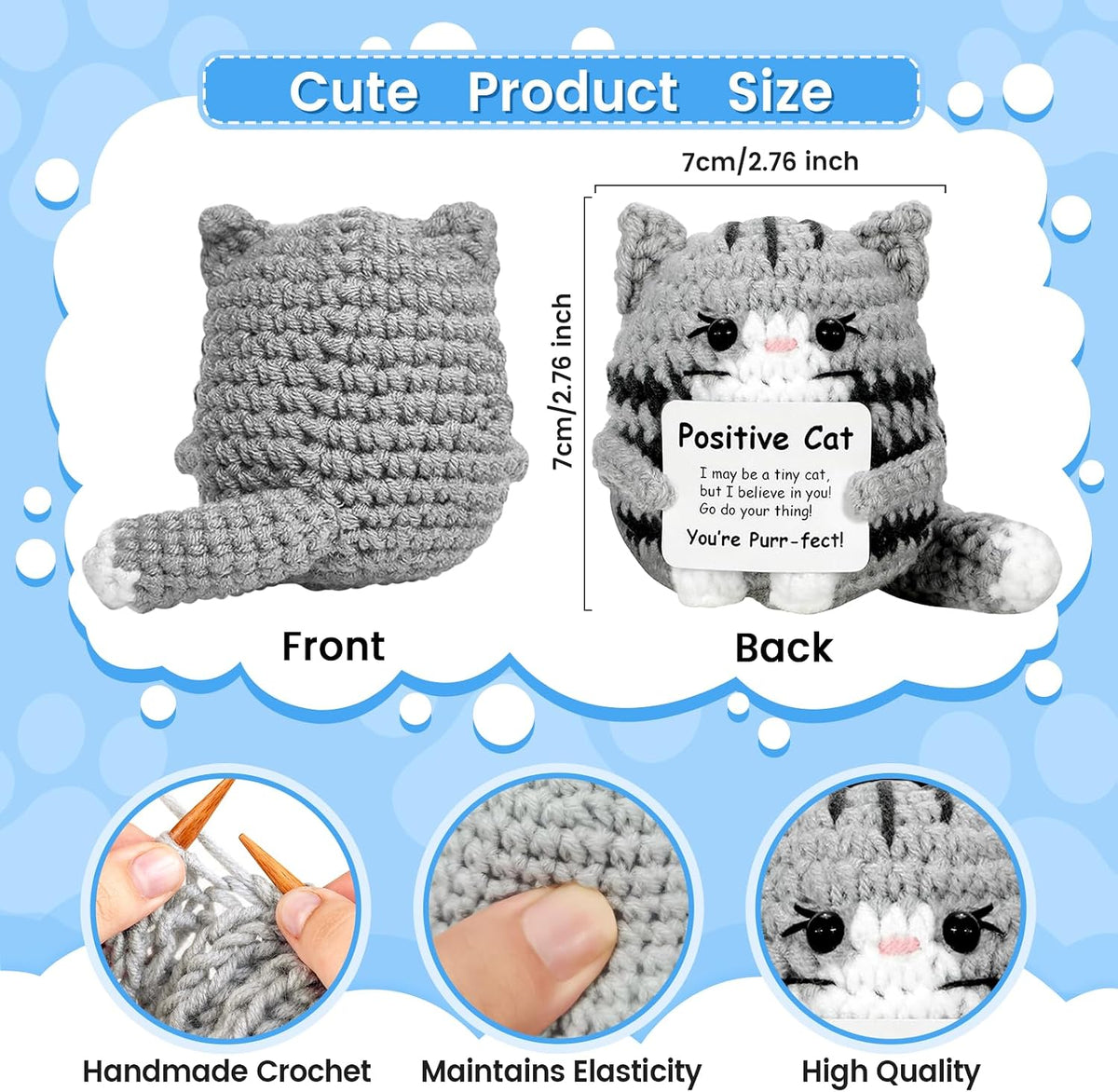 Handmade Positive Crochet Cat Emotional Support Gift