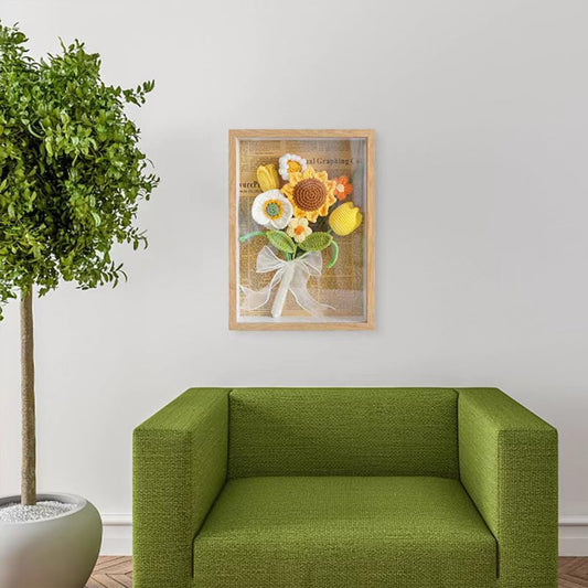 Crochet Handmade Artificial Flowers, Home Decor Gift,Handmade Preserved Crochet Flower with Photo Frame - Artificial Hand-Knitted Bouquet Wall Decor Gift(Atcf01)