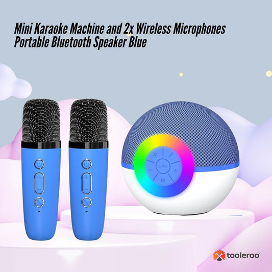 Mini Karaoke Machine and 2x Wireless Microphones Portable Bluetooth Speaker | Blue