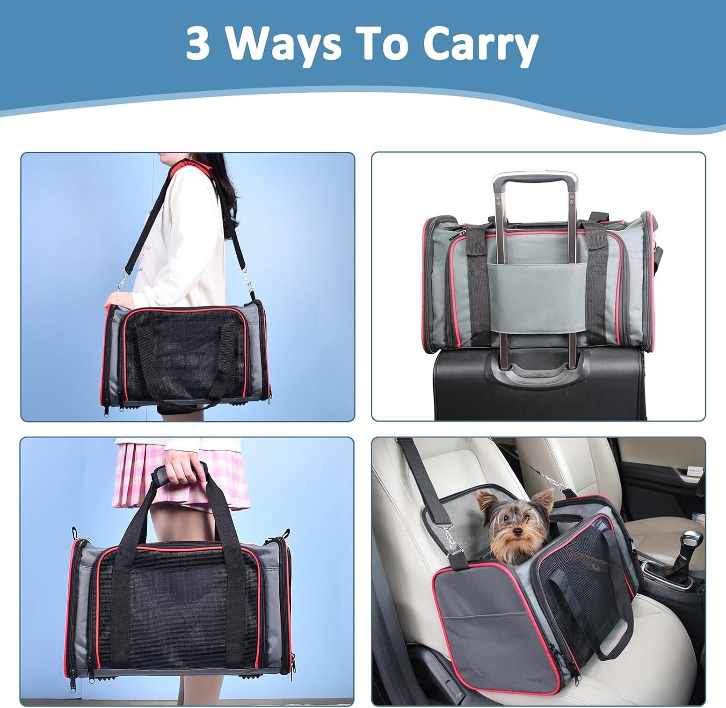 Soft-Sided Pet Travel Carrier, Airline Approved Cat Carriers Dog Carrier Collapsible, Durable, Top Loading, Car Seat for Dogs and Cats and Small Medium Animal, 17"