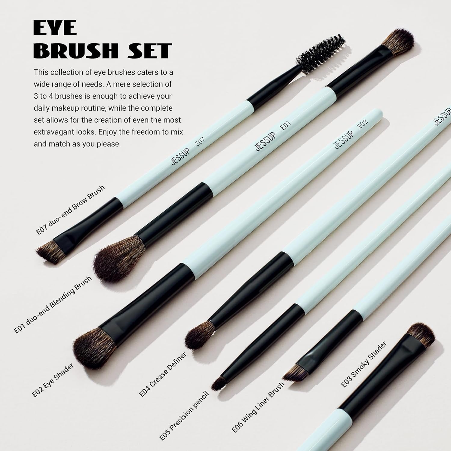 Makeup Brushes Set 10Pcs, Double Sided Foundation Contour Blush Highlight Blending Eyebrow Brush Eyeshadow Eyeliner Concealer Brush, Bright Cyan Cruelty Free Cosmetic Tools T500