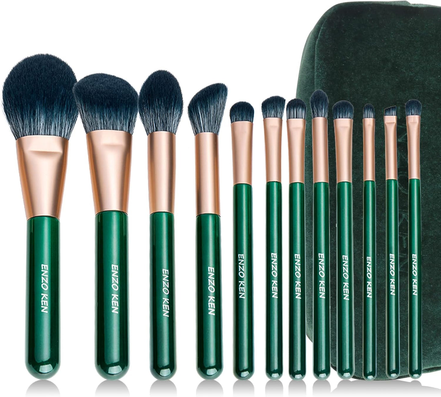 Natural Fiber & Goat Hair Makeup Brush Set Professional, Combined Hair Makeup Brushes Set with Case, Green Cosmetic Brushes Makeup Set, Natural Makeup Brushes, Natural Bristle Makeup Brushes.