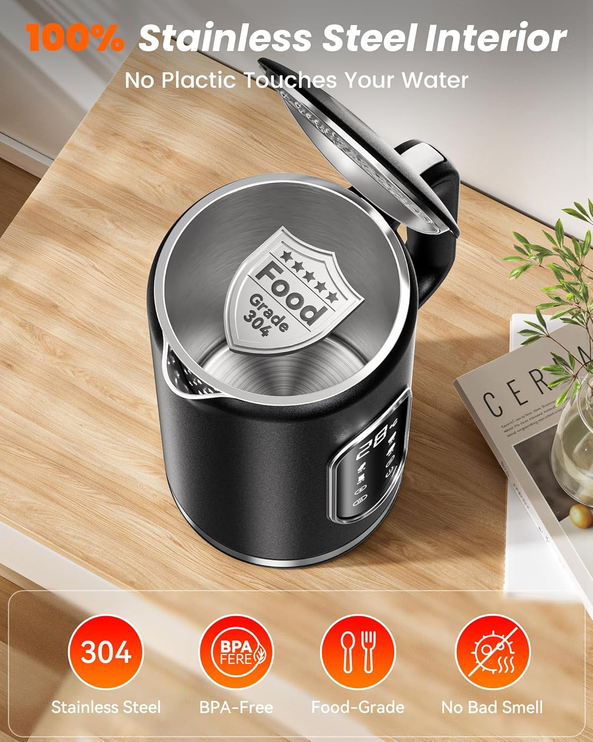 Electric Kettle, Stainless Steel Kettle Temperature Control
