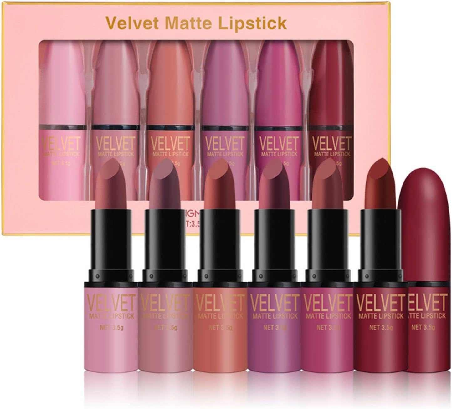 Lipsticks Set, 6 Colors Matte Lipstick with Gift Box, Velvet Red Lipstick Kit Nude Lipstick Long Lasting, Waterproof Lip Tint Makeup Set Kit Professional Lip Makeup for Women
