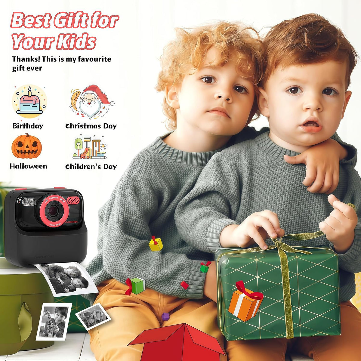 Kids Camera Instant Print Photo, Birthday Gifts for Girls and Boys, Kids Digital Camera Toys, 1080P HD Video, 3 4 5 6 7 8 9 10 11 12 Year Old Boy Gifts/Girl Gifts (Black)