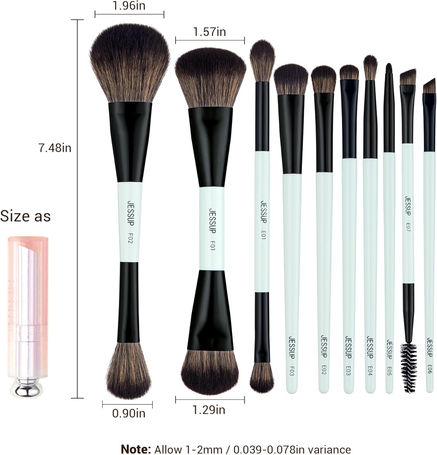 Makeup Brushes Set 10Pcs, Double Sided Foundation Contour Blush Highlight Blending Eyebrow Brush Eyeshadow Eyeliner Concealer Brush, Bright Cyan Cruelty Free Cosmetic Tools T500