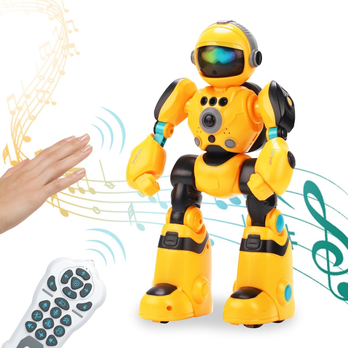 RC Robot Toys for Kids, Gesture Sensing & Remote Control Programmable Smart Robot Toy, Remote Control Toy with Music and LED Eyes, Gifts for Boys Girls Age 3 Years and up (Yellow) AutoDS