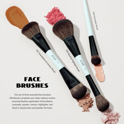 Makeup Brushes Set 10Pcs, Double Sided Foundation Contour Blush Highlight Blending Eyebrow Brush Eyeshadow Eyeliner Concealer Brush, Bright Cyan Cruelty Free Cosmetic Tools T500