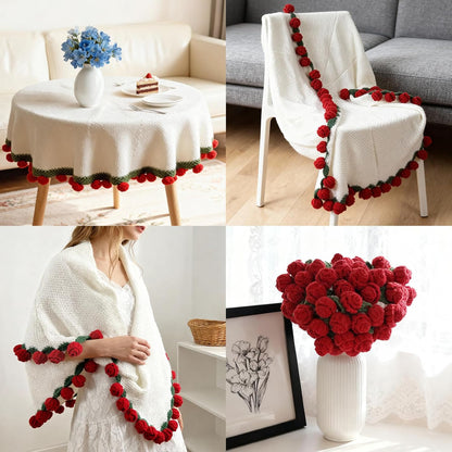 Red Rose Crochet Flower Bouquet Blanket Handmade Gift