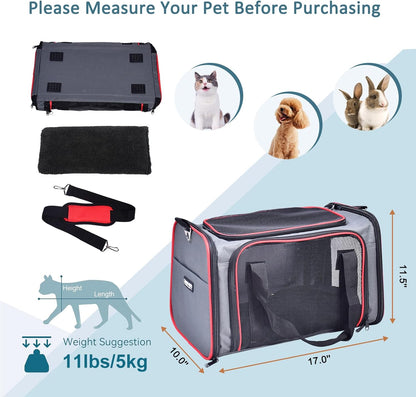 Soft-Sided Pet Travel Carrier, Airline Approved Cat Carriers Dog Carrier Collapsible, Durable, Top Loading, Car Seat for Dogs and Cats and Small Medium Animal, 17"
