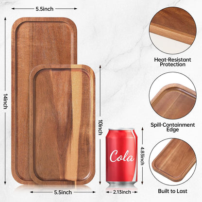 Solid Acacia Wood Serving Tray - 6 Pack, 35.5 Cm X 14 Cm Rectangular Wooden Serving Platter, Wood Boards for Food, Mini Cheese Board for Vegetable, Charcuterie, Appetizer