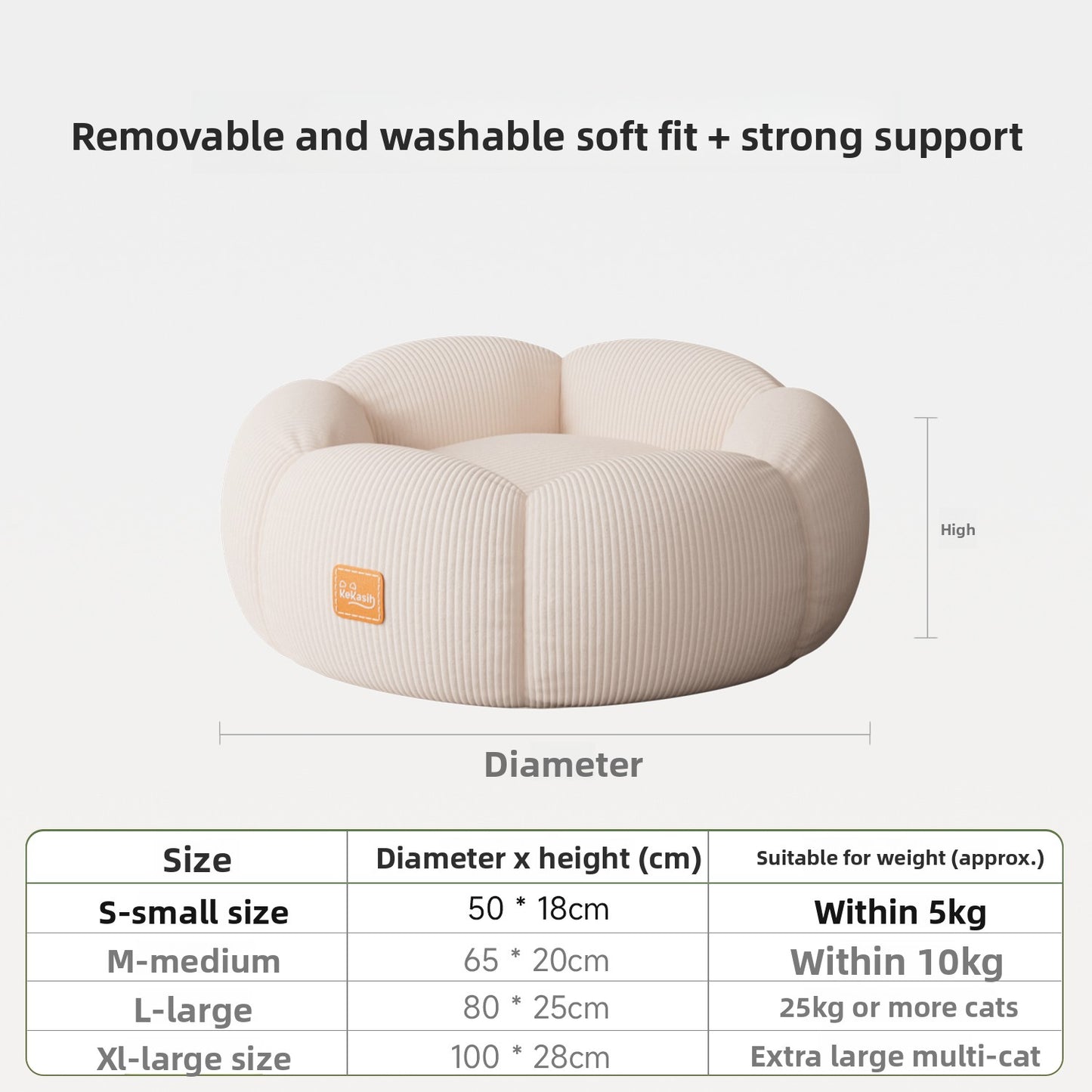 KeKasih Removable Washable Cat Bed with Anti-Slip Base
