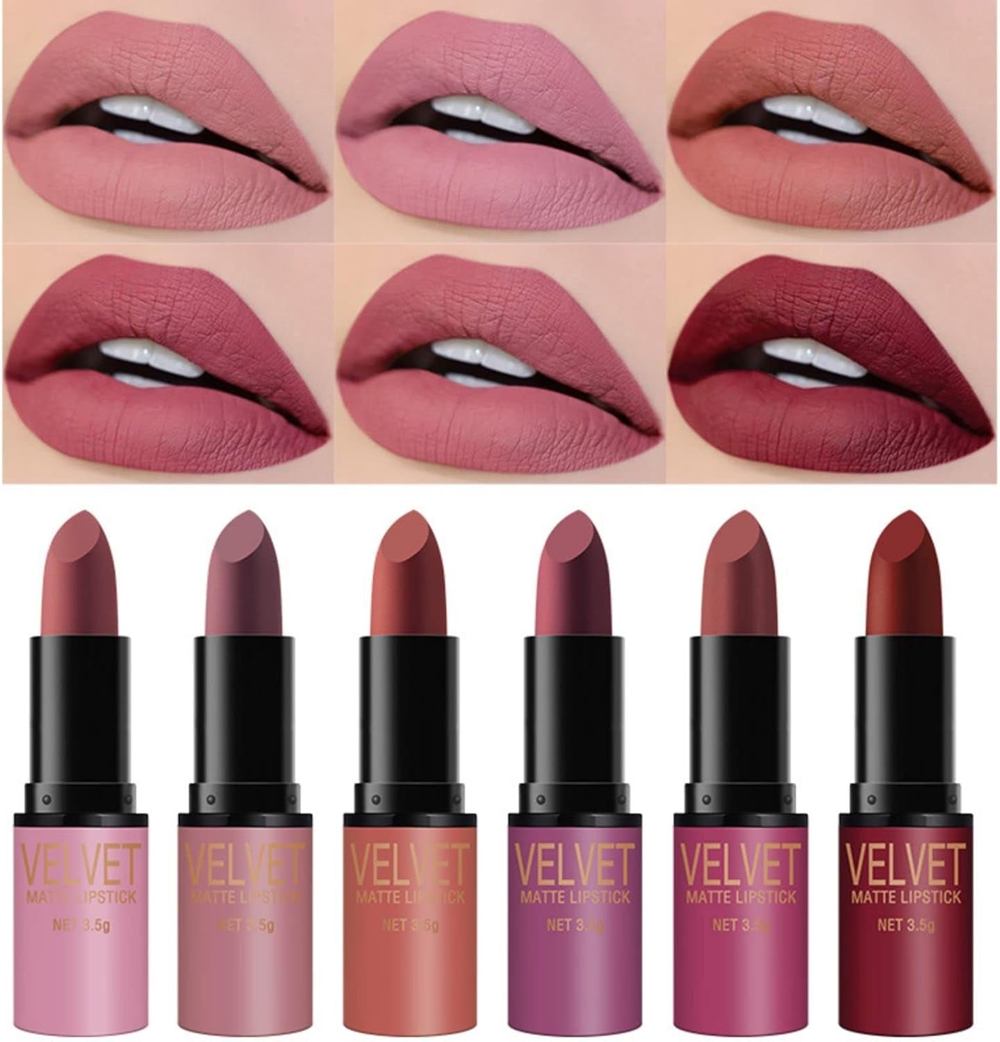 Lipsticks Set, 6 Colors Matte Lipstick with Gift Box, Velvet Red Lipstick Kit Nude Lipstick Long Lasting, Waterproof Lip Tint Makeup Set Kit Professional Lip Makeup for Women