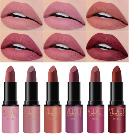 Lipsticks Set, 6 Colors Matte Lipstick with Gift Box, Velvet Red Lipstick Kit Nude Lipstick Long Lasting, Waterproof Lip Tint Makeup Set Kit Professional Lip Makeup for Women