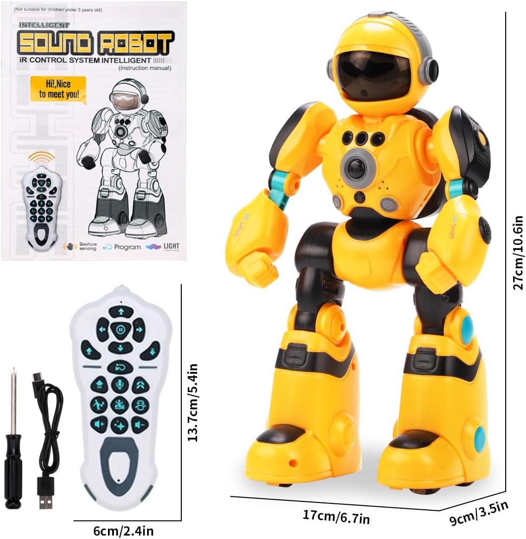 RC Robot Toys for Kids, Gesture Sensing & Remote Control Programmable Smart Robot Toy, Remote Control Toy with Music and LED Eyes, Gifts for Boys Girls Age 3 Years and up (Yellow) AutoDS