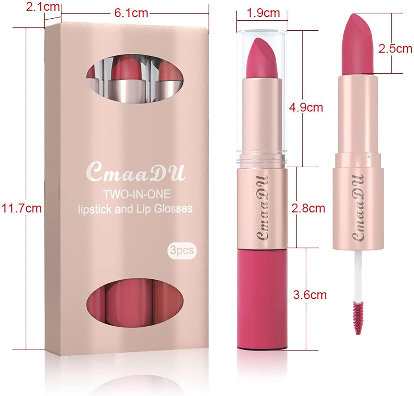 2 in 1 Lipstick Set 6Pcs Matte Nude Liquid Lipstick Non-Stick Long Lasting Lip Gloss Kit High Shine for Fuller Looking Lips, Pigmented Lip Makeup Gift Sets for Girls and Women(B)