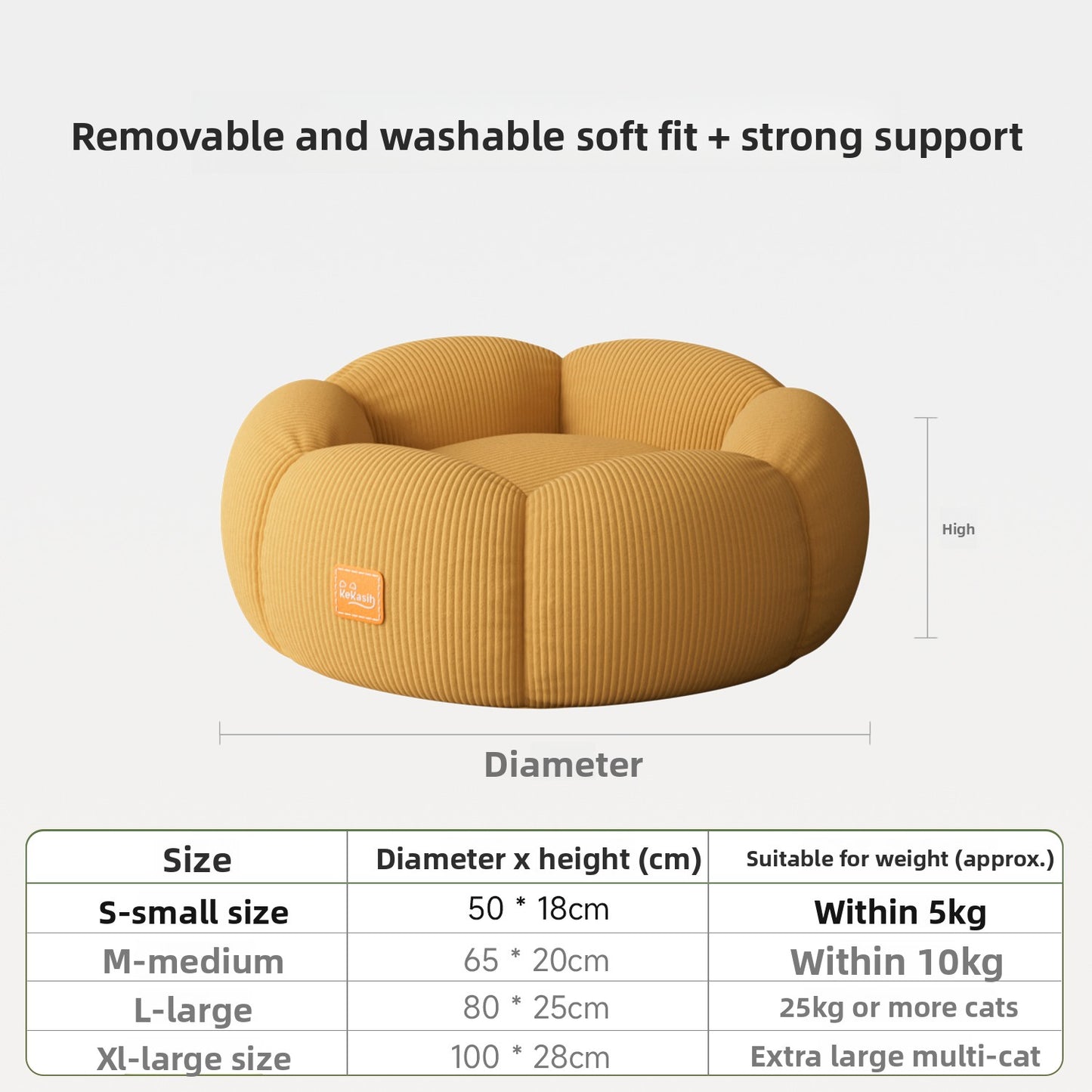 KeKasih Removable Washable Cat Bed with Anti-Slip Base