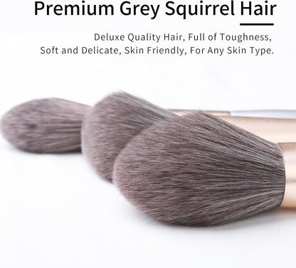 Natural Hair Makeup Brushes Set Professional, Grey Squirrel Hair Makeup Brush Set with Case, Unique Cosmetic Brushes Makeup Set, Natural Makeup Brushes, Natural Bristle Makeup Brushes -Silver