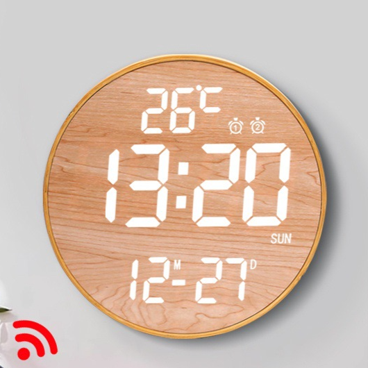 Bamboo Wood LED Digital Wall Clock with Remote Control Teemdrop