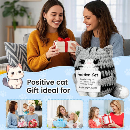 Handmade Positive Crochet Cat Emotional Support Gift