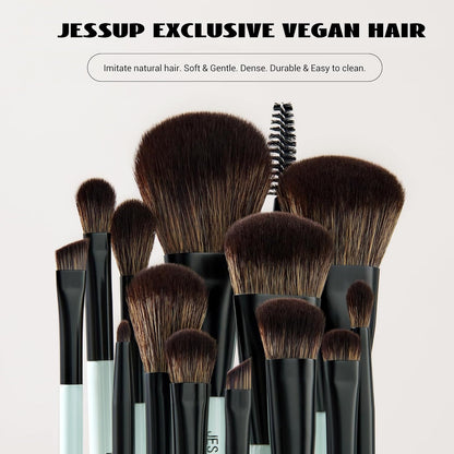 Makeup Brushes Set 10Pcs, Double Sided Foundation Contour Blush Highlight Blending Eyebrow Brush Eyeshadow Eyeliner Concealer Brush, Bright Cyan Cruelty Free Cosmetic Tools T500