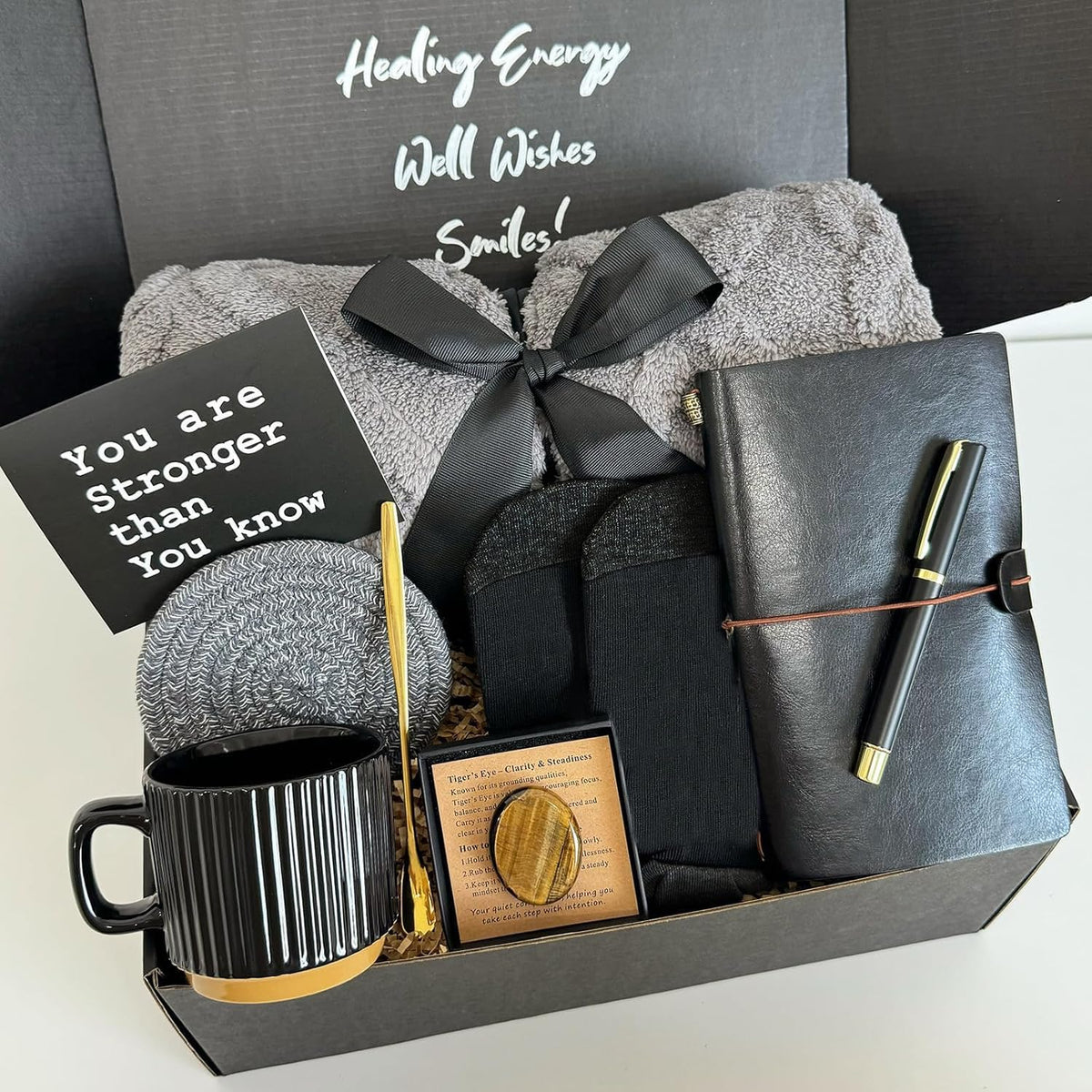 Gifts for Men - 10Pc Male Gift Hampers for Mum, Friend, Husband, Dad - Luxury Get Well Soon Care Package with Flannel Blanket, Mug, Leather Journal | Birthday Gift Pack
