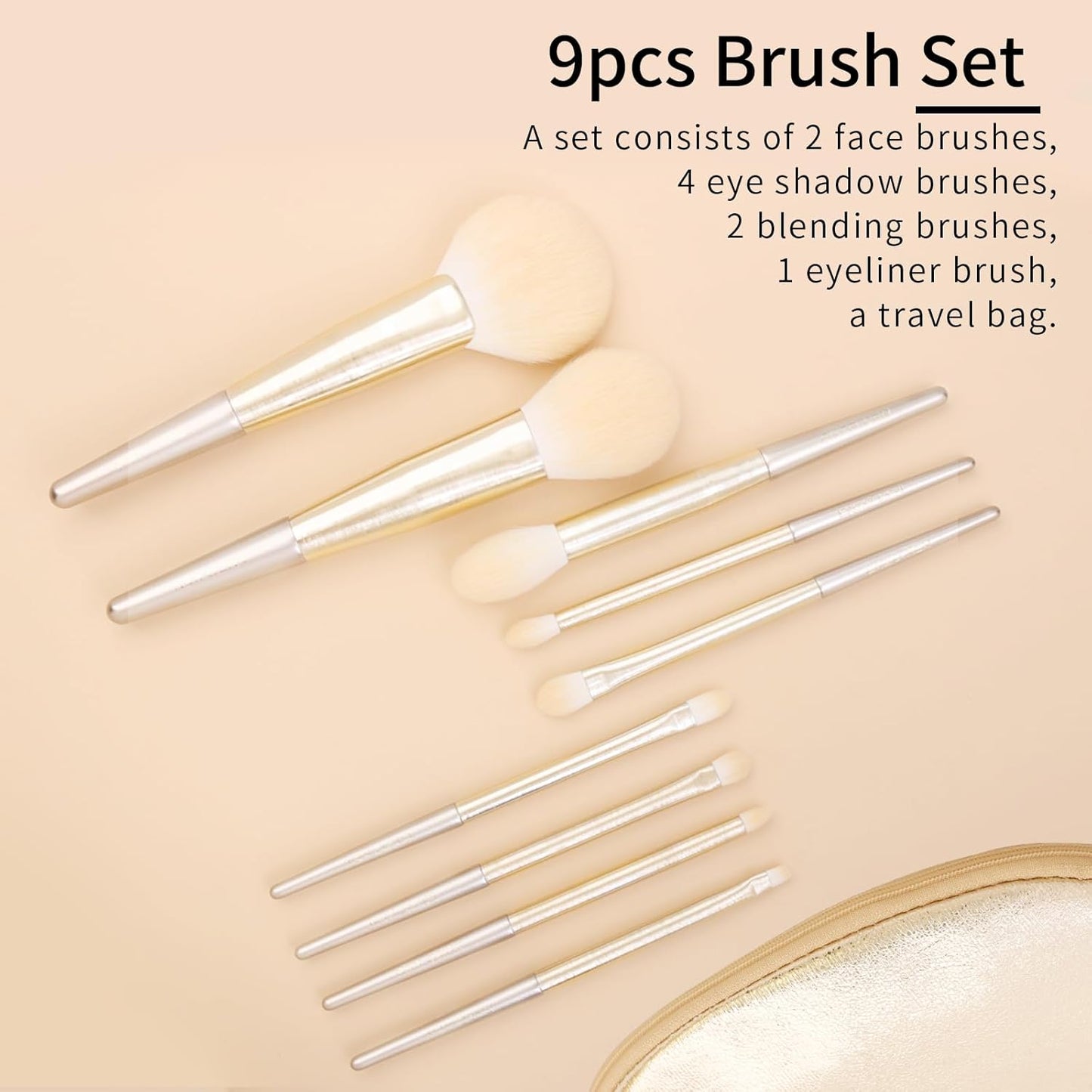 Natural Hair Makeup Brush Set Professional, Fox Hair Makeup Brushes Set with Case, Gold Cosmetic Brushes Makeup Set, Natural Makeup Brushes, Natural Hair Make up Brushes Set Professional.