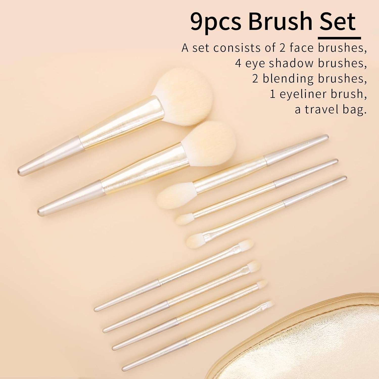 Natural Hair Makeup Brush Set Professional, Fox Hair Makeup Brushes Set with Case, Gold Cosmetic Brushes Makeup Set, Natural Makeup Brushes, Natural Hair Make up Brushes Set Professional.