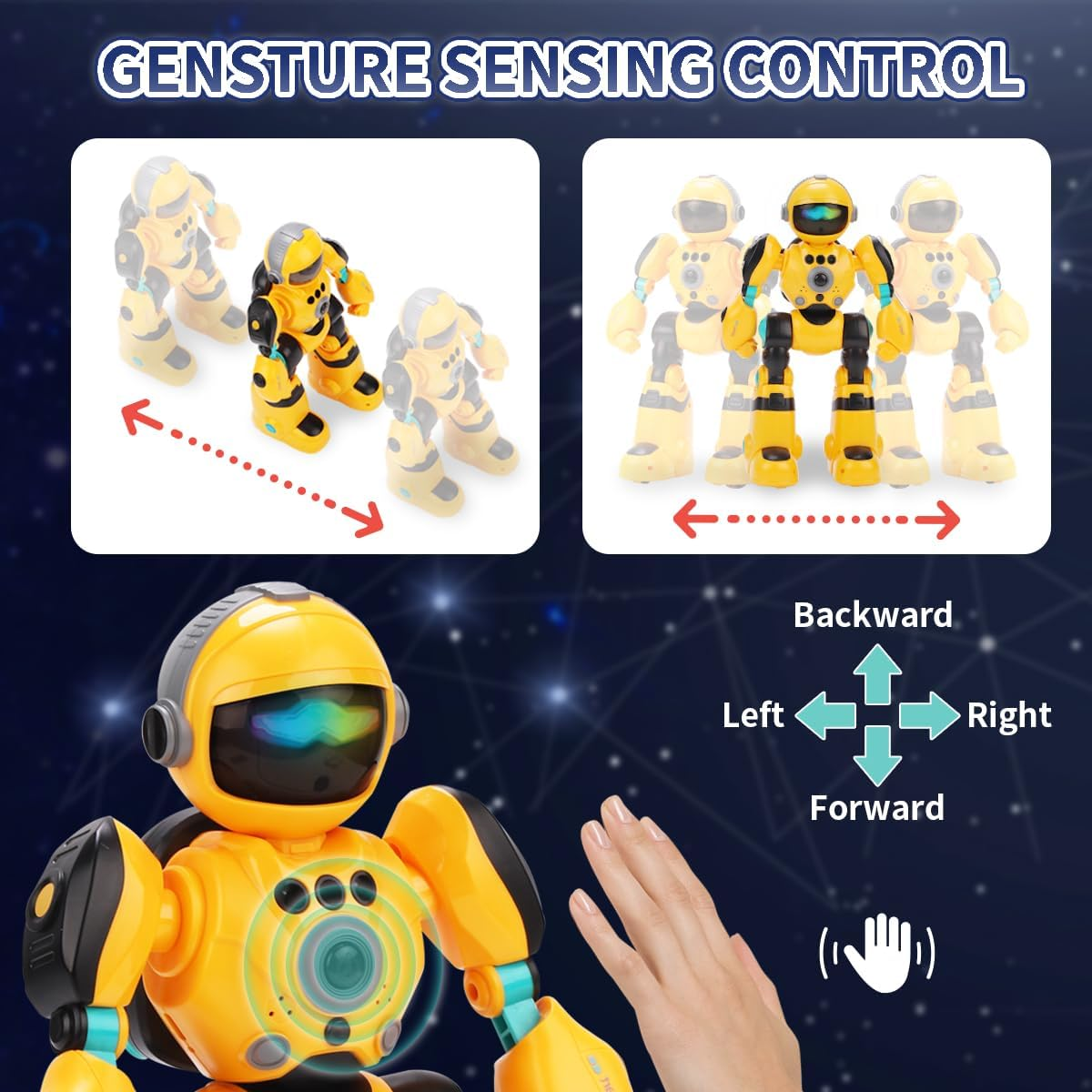 RC Robot Toys for Kids, Gesture Sensing & Remote Control Programmable Smart Robot Toy, Remote Control Toy with Music and LED Eyes, Gifts for Boys Girls Age 3 Years and up (Yellow) AutoDS