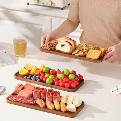 Solid Acacia Wood Serving Tray - 6 Pack, 35.5 Cm X 14 Cm Rectangular Wooden Serving Platter, Wood Boards for Food, Mini Cheese Board for Vegetable, Charcuterie, Appetizer