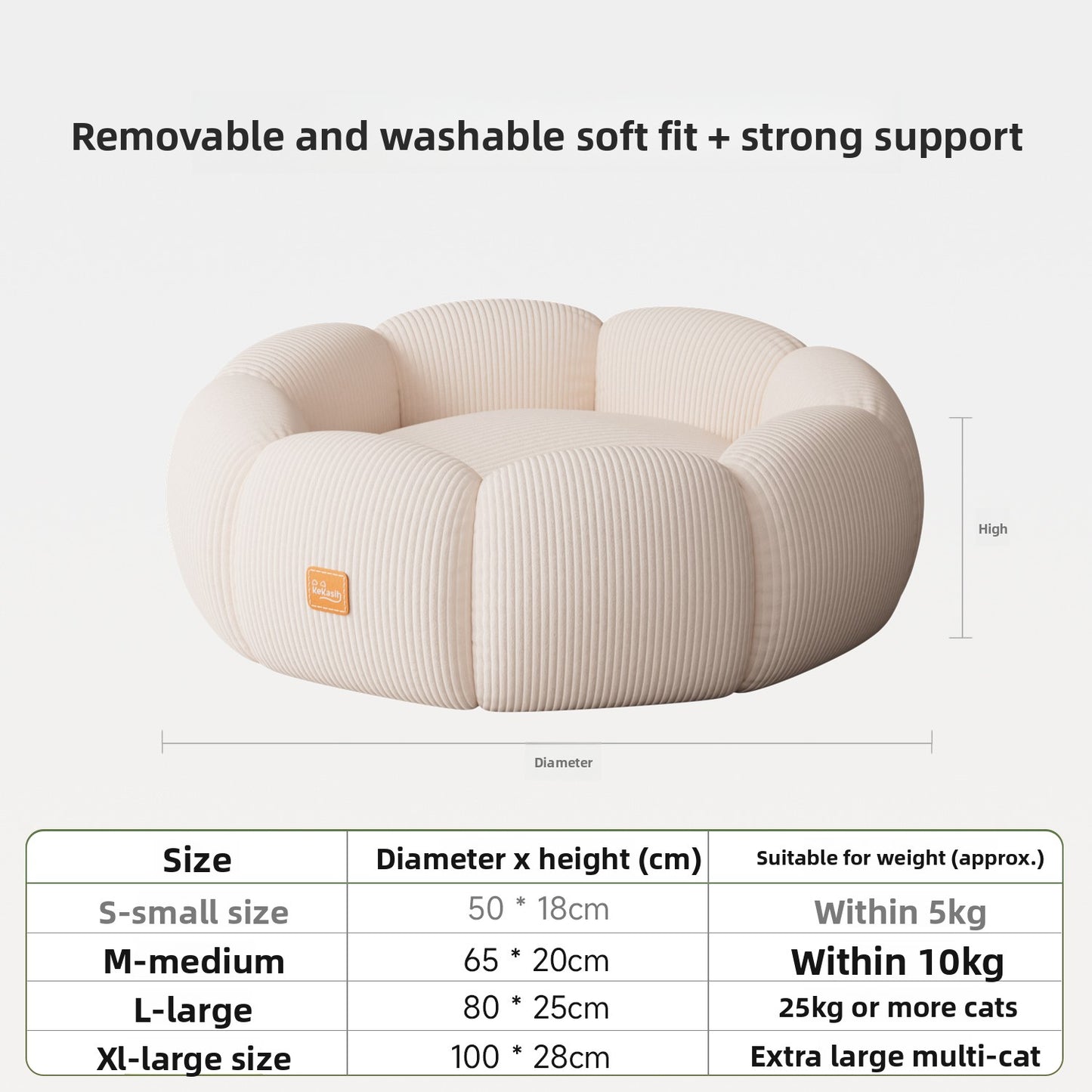 KeKasih Removable Washable Cat Bed with Anti-Slip Base