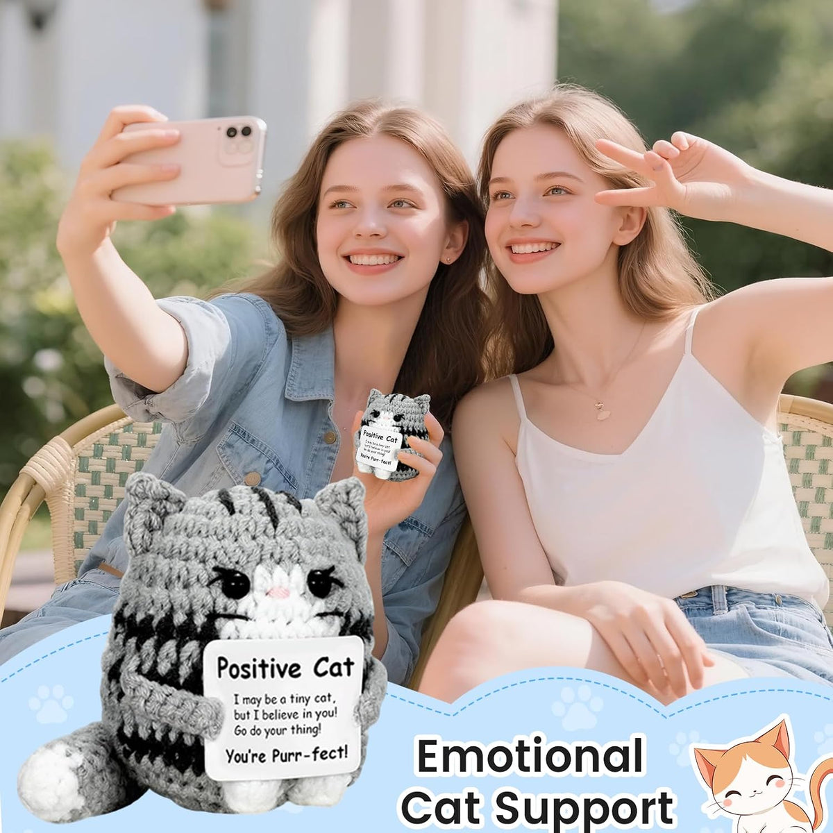 Handmade Positive Crochet Cat Emotional Support Gift