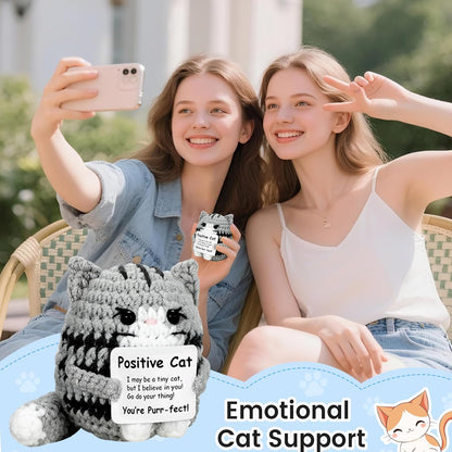 Handmade Positive Crochet Cat Emotional Support Gift