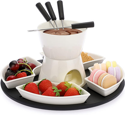 Ceramic Fondue Set Tea Light Pot with Tray for 4
