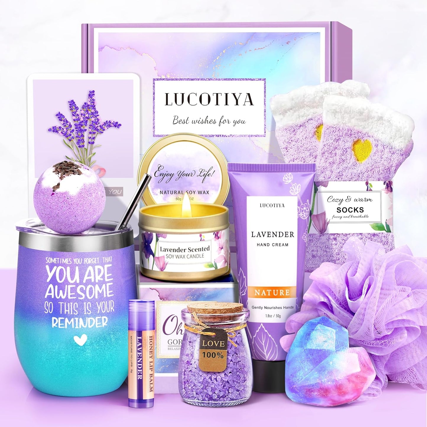 Birthday Gifts for Women, Gift Basket Women Wine Tumbler Self Care Package Mom, Bestie, Her, Sister, Wife, Auntie, Thank You
