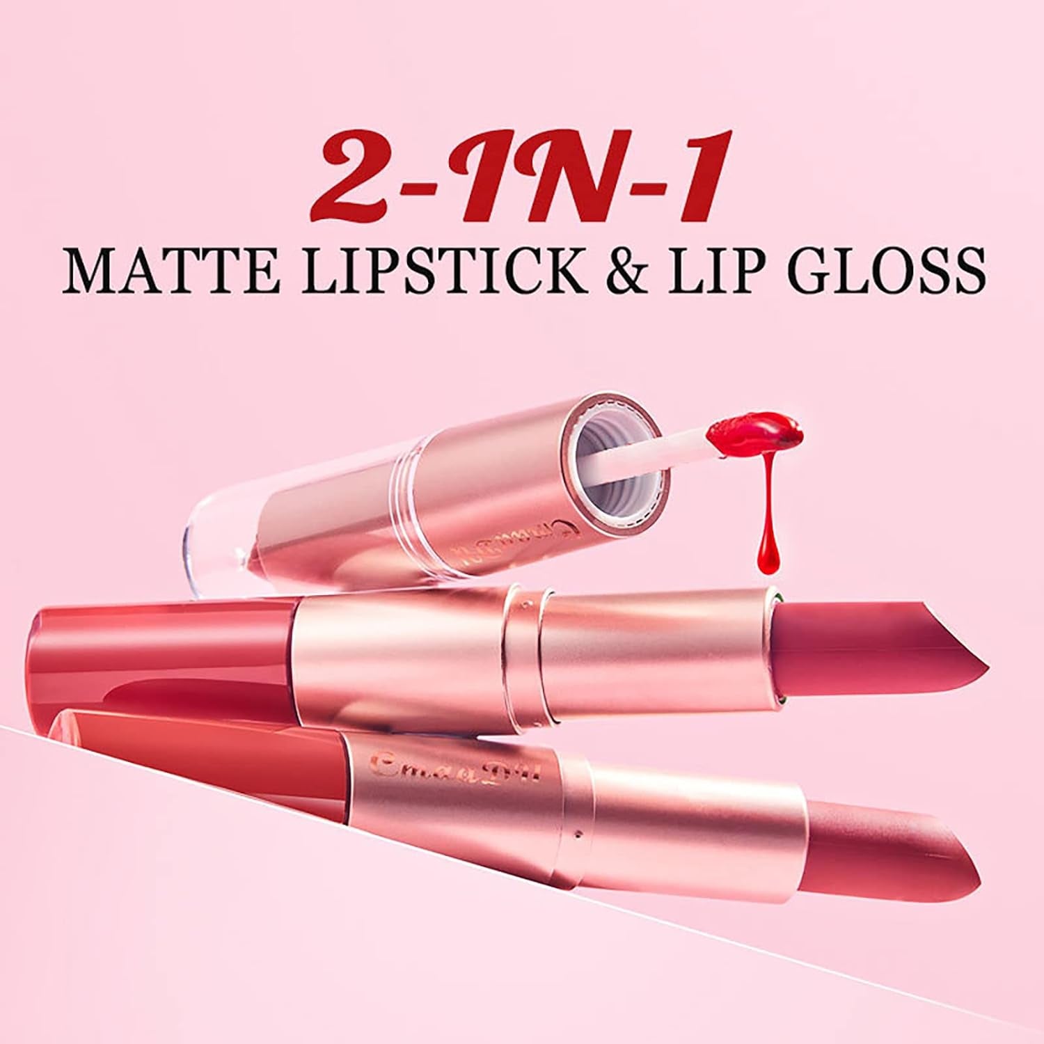 2 in 1 Lipstick Set 6Pcs Matte Nude Liquid Lipstick Non-Stick Long Lasting Lip Gloss Kit High Shine for Fuller Looking Lips, Pigmented Lip Makeup Gift Sets for Girls and Women(B)