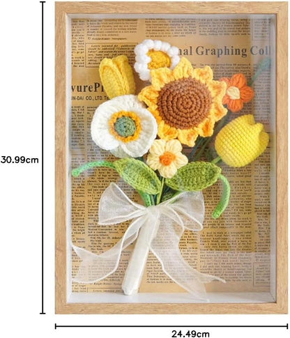 Handmade Crochet Flower Wall Art with Photo Frame | Hand-Knitted Artificial Bouquet Home Décor Gift AutoDS
