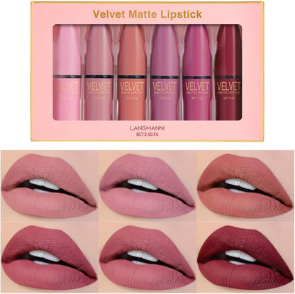 Lipsticks Set, 6 Colors Matte Lipstick with Gift Box, Velvet Red Lipstick Kit Nude Lipstick Long Lasting, Waterproof Lip Tint Makeup Set Kit Professional Lip Makeup for Women