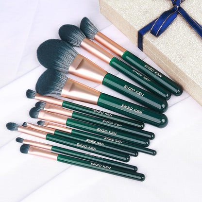 Natural Fiber & Goat Hair Makeup Brush Set Professional, Combined Hair Makeup Brushes Set with Case, Green Cosmetic Brushes Makeup Set, Natural Makeup Brushes, Natural Bristle Makeup Brushes.