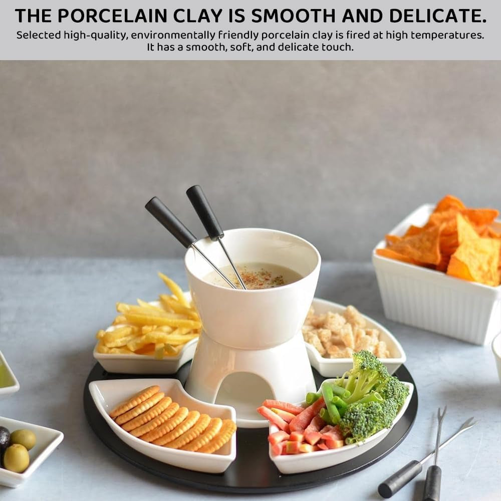 Ceramic Fondue Set Tea Light Pot with Tray for 4