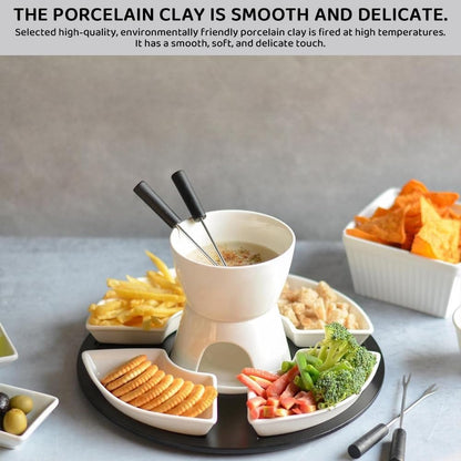 Ceramic Fondue Set Tea Light Pot with Tray for 4