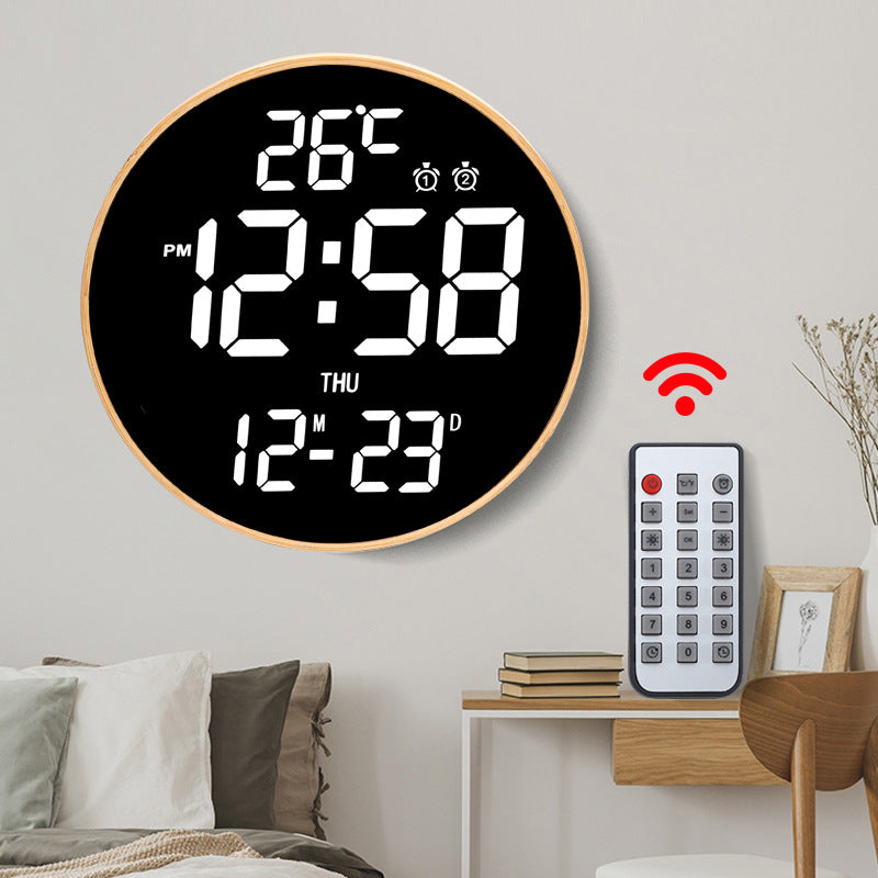 Bamboo Wood LED Digital Wall Clock with Remote Control Teemdrop