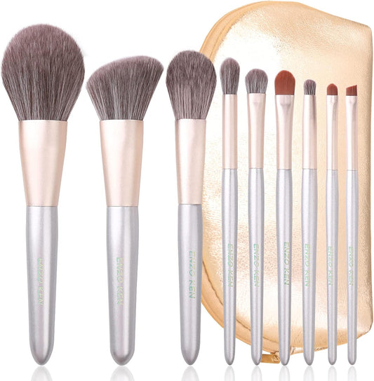 Natural Hair Makeup Brushes Set Professional, Grey Squirrel Hair Makeup Brush Set with Case, Unique Cosmetic Brushes Makeup Set, Natural Makeup Brushes, Natural Bristle Makeup Brushes -Silver