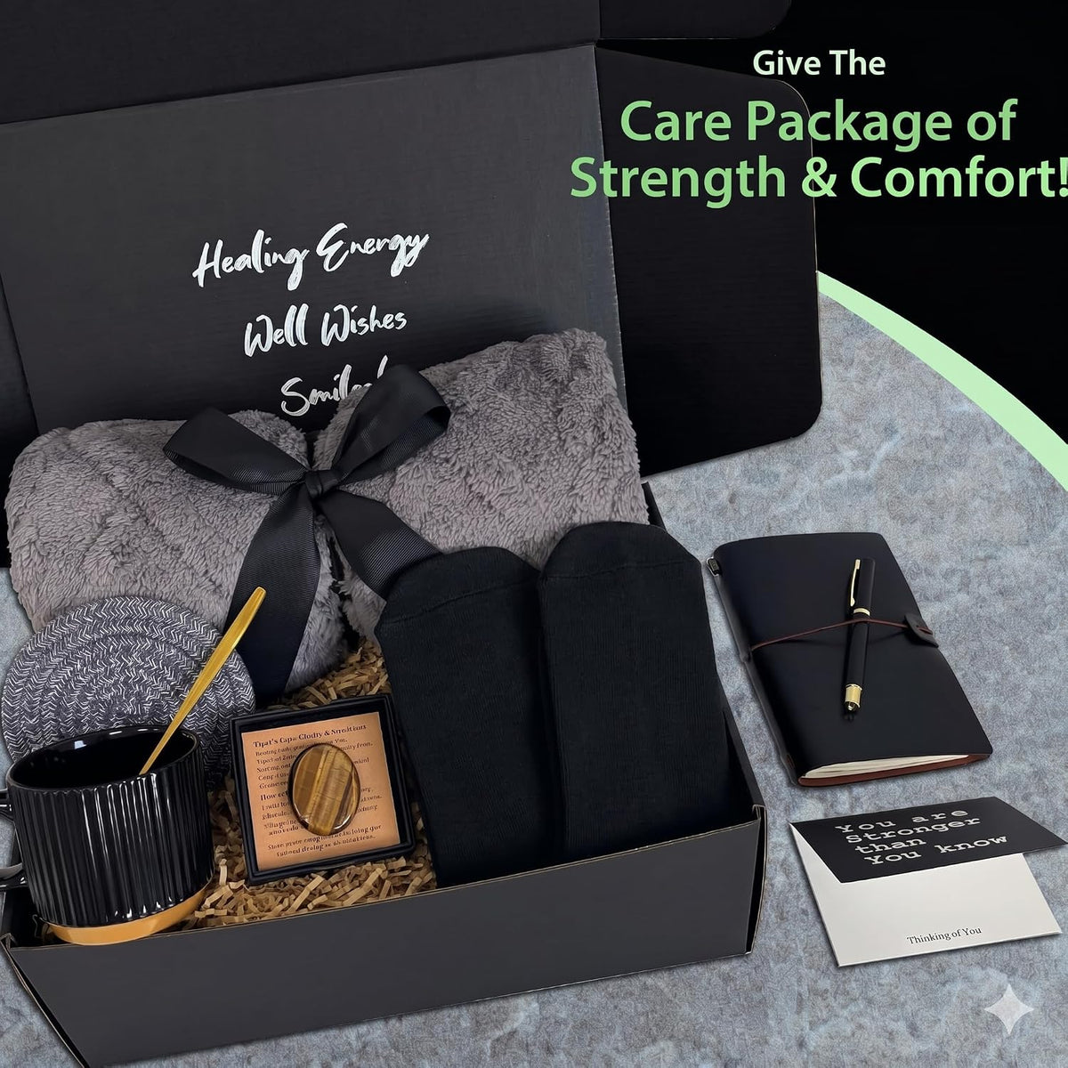 Gifts for Men - 10Pc Male Gift Hampers for Mum, Friend, Husband, Dad - Luxury Get Well Soon Care Package with Flannel Blanket, Mug, Leather Journal | Birthday Gift Pack