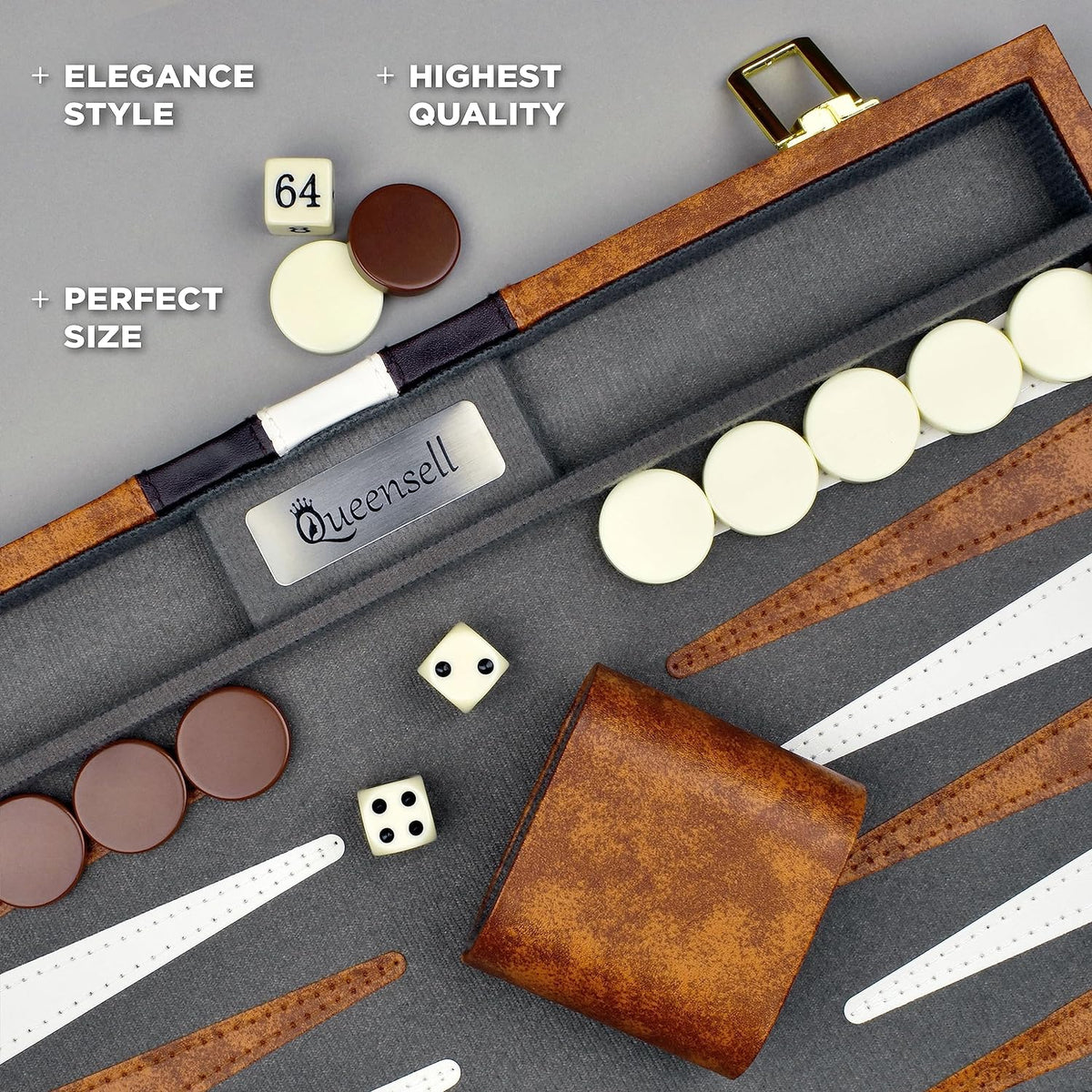 Large Backgammon Sets for Adults - Classic Board Games for 2 Players Adults and Kids - Premium Backgammon Set 38.1 Cm Board and 32 Backgammon Pieces in Quality PU Leather Case