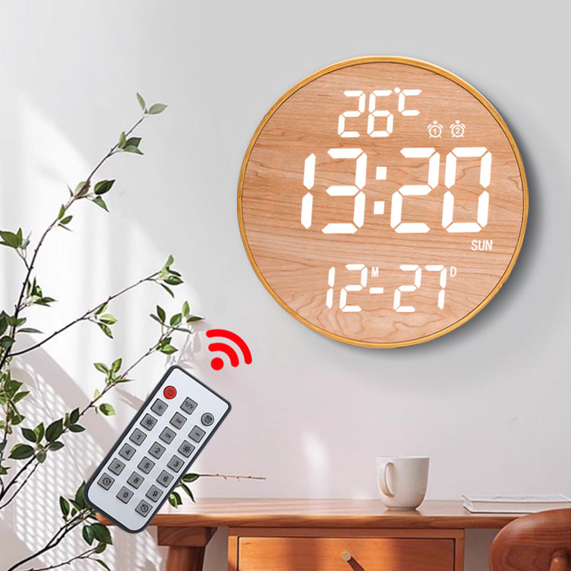 Bamboo Wood LED Digital Wall Clock with Remote Control Teemdrop